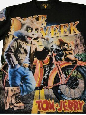 Tom And Jerry Bike Week AOP Modern Boot Apple Pie Tag Harley Davidson Rare Lg